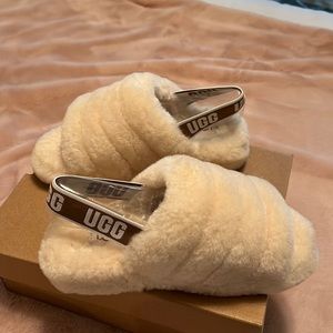 Ugg cream and tan fluff slide